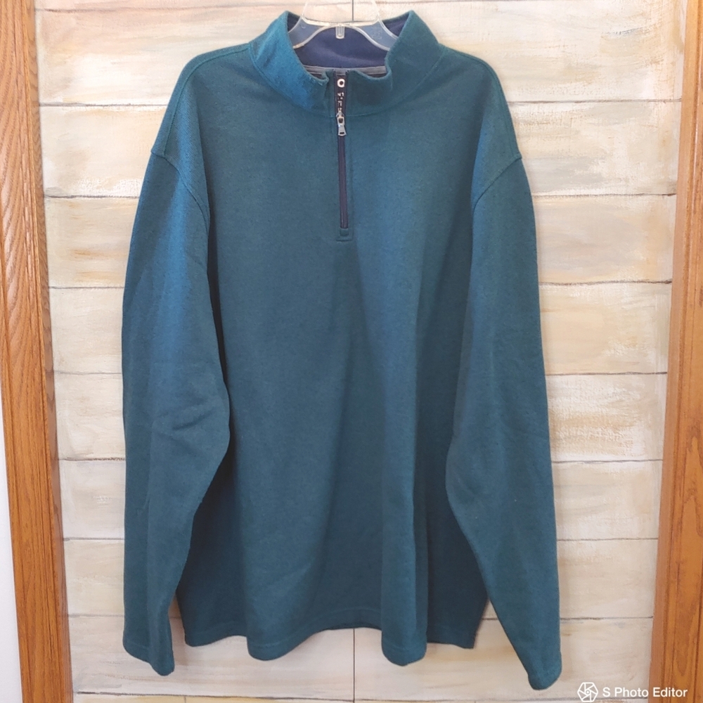 Izod advantage men 1/4 zip teal green pullover mock comfy casual sweater 3XLT